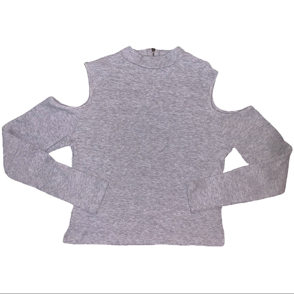 H&M Divided Light Grey Ribbed Cold Shoulder Long Sleeve Crop Top